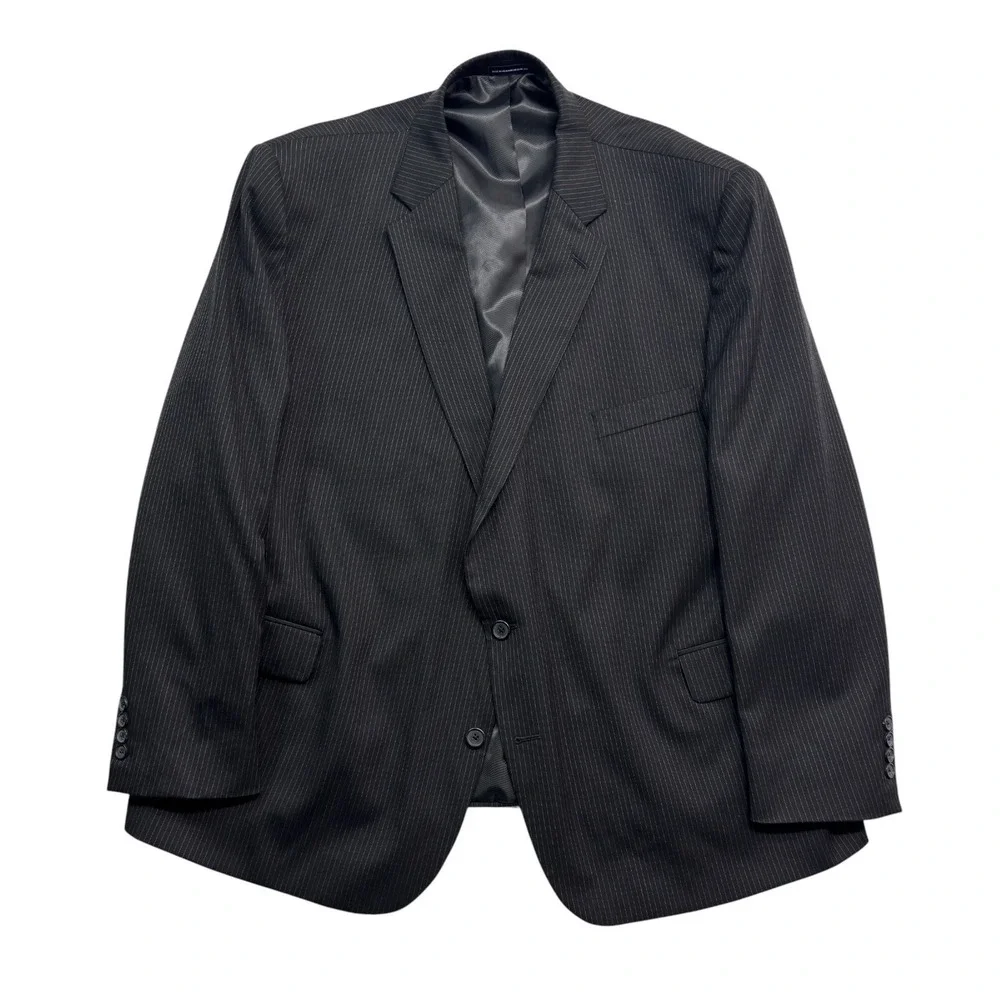 Stafford 52R 44x30 Black Pinstripe 2pc Pant Suit 100% Wool Classic Fit Mens